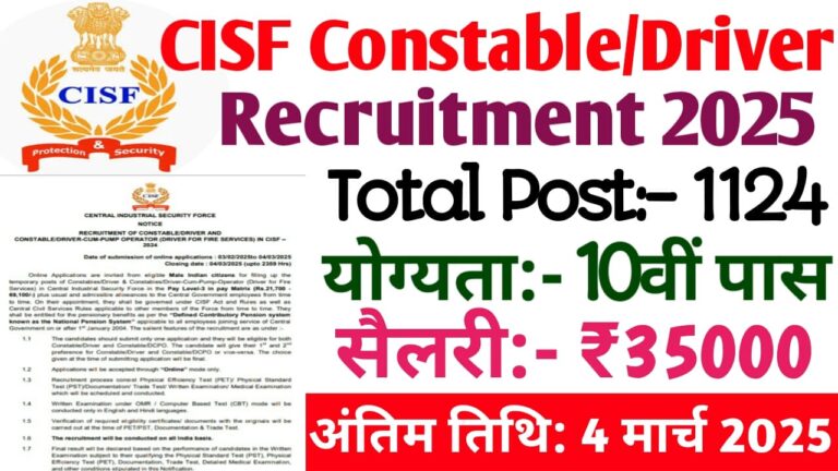 CISF Constable/Driver 1124 Recruitment