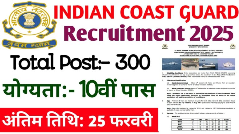 Indian Coast Guard Navik 300 Recruitment