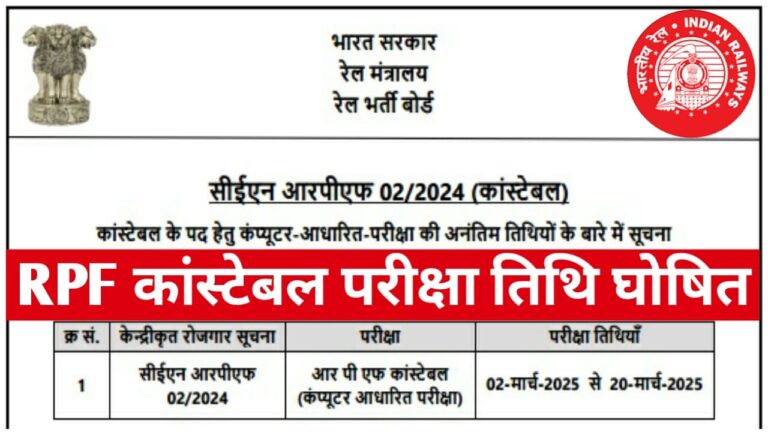 RPF Constable Exam Date 2025