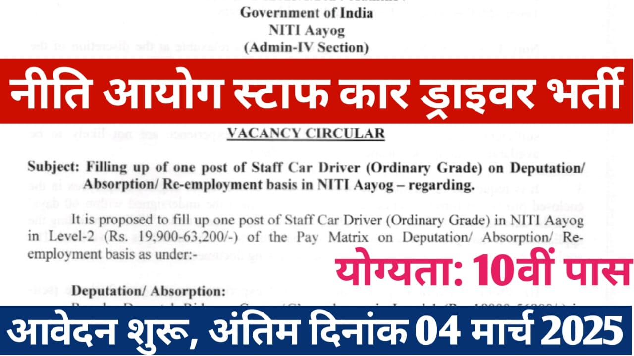 Niti Aayog Staff Car Driver Vacancy