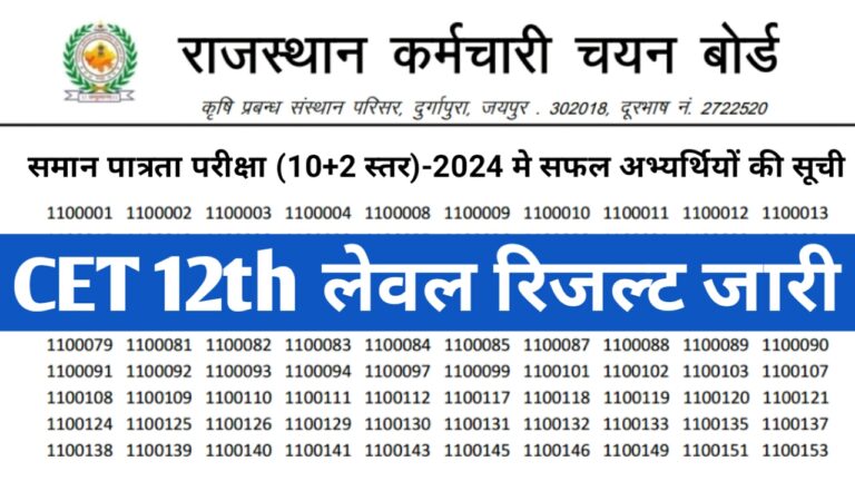 RSMSSB CET 12th Level Result 2025